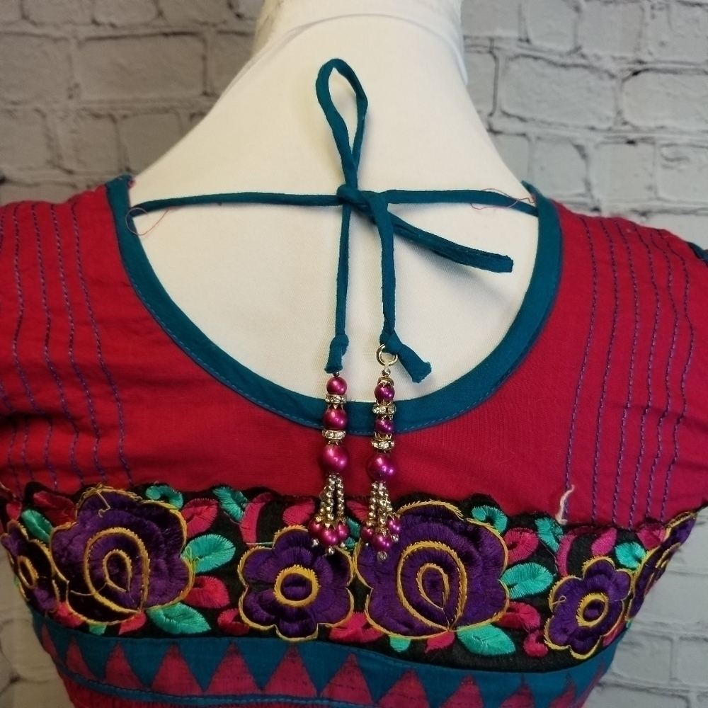 Vtg ethnic indian pakastani kurti kurta embroidered floral boho dress - Picture 12 of 14